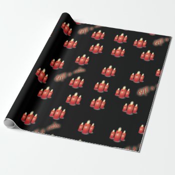 Red Candles On Black Background Wrapping Paper by XmasFun at Zazzle
