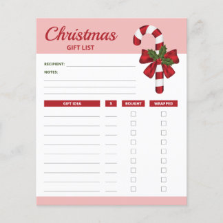 Red Candy Cane And Bow - Christmas Gift List Plans