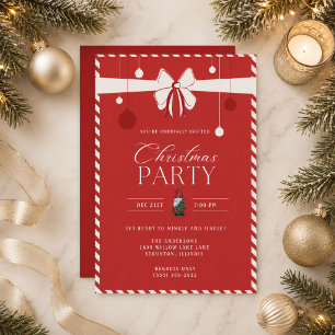 Red Candy Cane Border Christmas Party Invitation