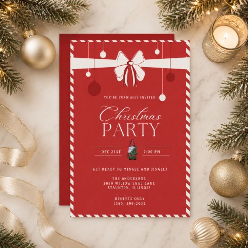 Red Candy Cane Border Christmas Party Invitation