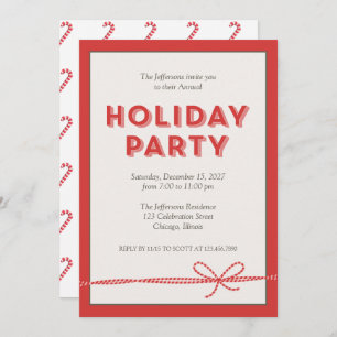 Red Candy Cane Bowstring Holiday Christmas Party Invitation