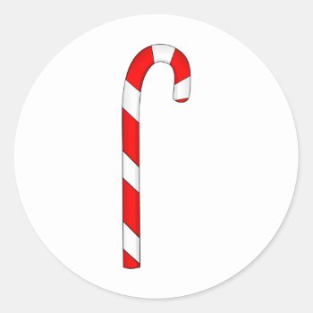 Red Candy Cane Classic Round Sticker by HolidaysShoppe at Zazzle