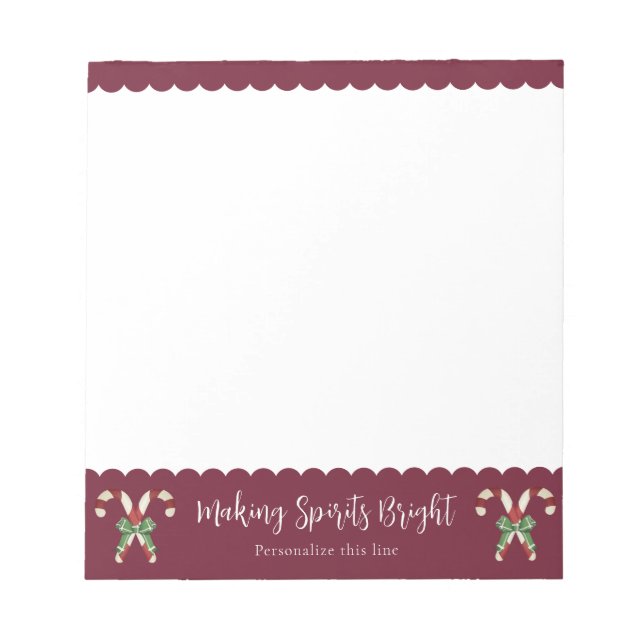 Red Candy Cane Festive Holiday Personalized Notepad (Front)
