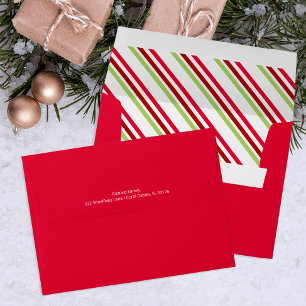 Red Candy Cane Lined Holiday Envelope