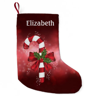 Red Candy Cane On A Red Bokeh Background Small Christmas Stocking
