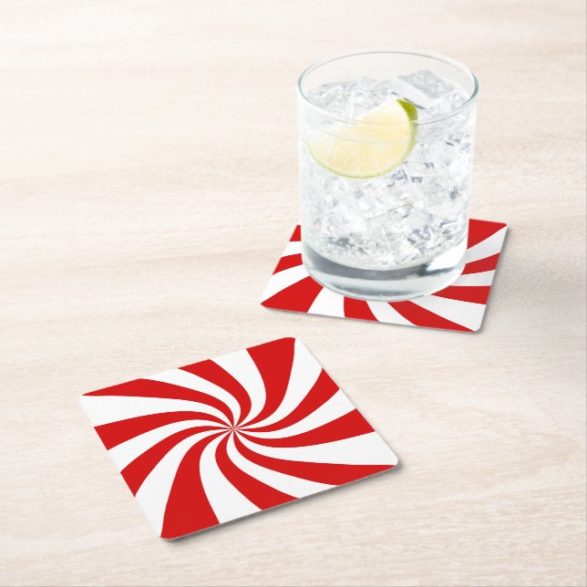red candy cane patterned glass coaster (Insitu)