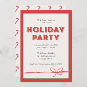 Red Candy Cane Ribbon Holiday Party Invitation