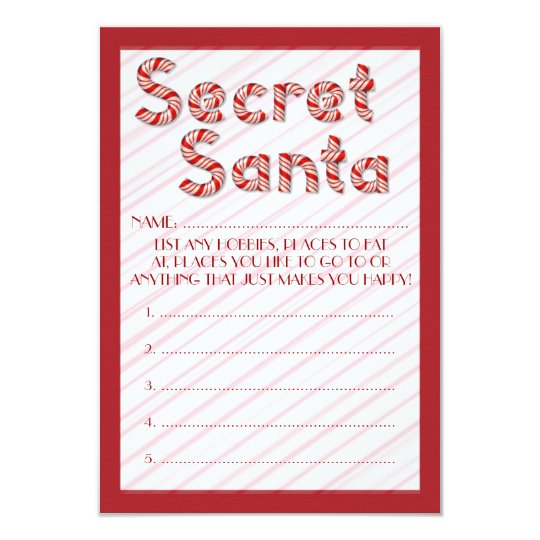 Red candy cane Secret Santa customizable ballots Card