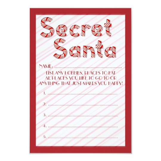 Red candy cane Secret Santa customizable ballots Card | Zazzle.com