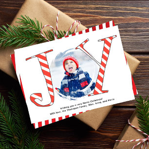 Red Candy Cane Stripe Christmas Photo Joy Holiday Card