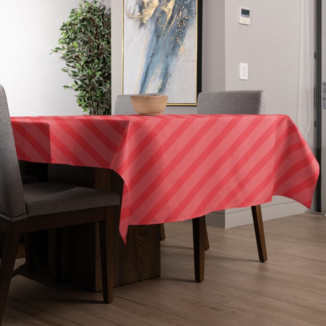 Red Candy Cane Stripe Christmas Table Decor Tablecloth (Simple holiday red striped tablecloth)