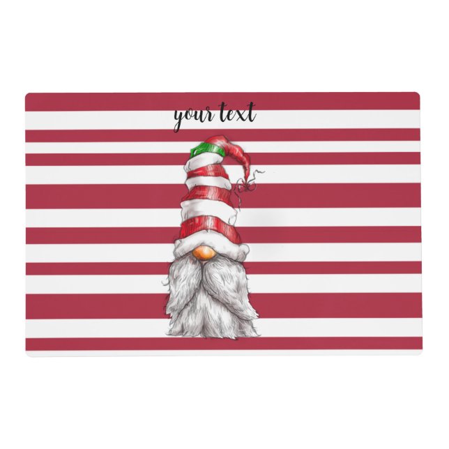 Red Candy Cane Stripe Gnome Placemat (Front)