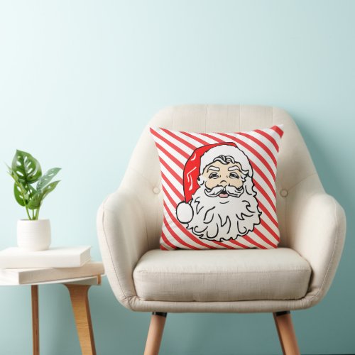 Red Candy Cane Stripe Santa Christmas Throw Pillow