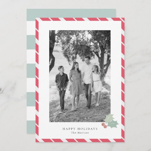 Red Candy Cane Stripes Modern Photo Holiday Card