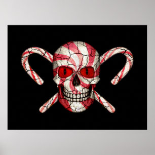 Red Candy Cane Sugar Skull Colorful Posters