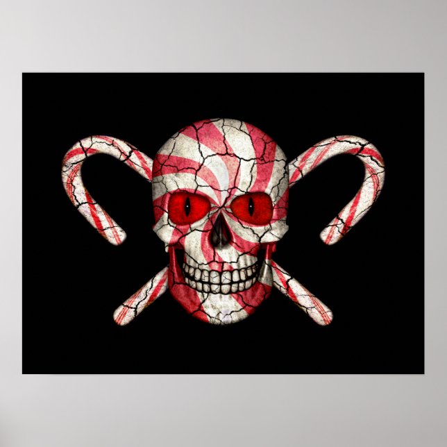Red Candy Cane Sugar Skull Colorful Posters (Front)