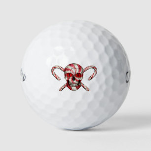 Red Candy Cane Sugar Skull Golf Balls