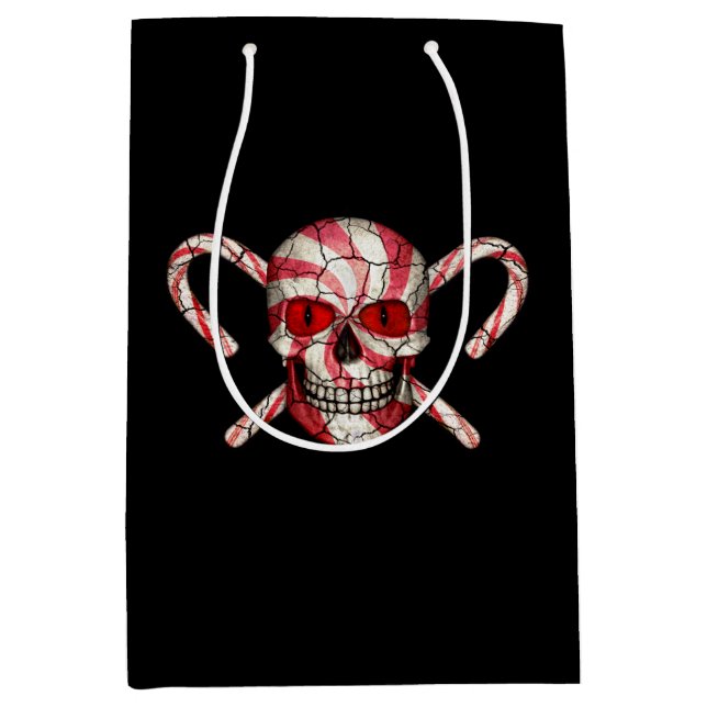 Red Candy Cane Sugar Skull Medium Gift Bag (Front)