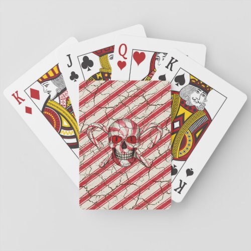 Red Candy Cane Sugar Skull Playing Cards