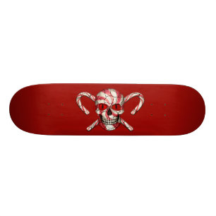 Red Candy Cane Sugar Skull Skateboard