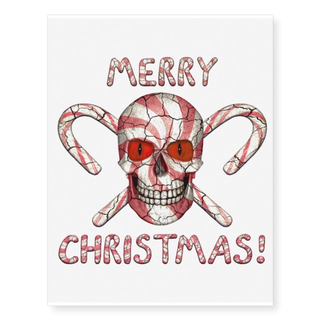 Red Candy Cane Sugar Skull Temporary Tattoo (Front)