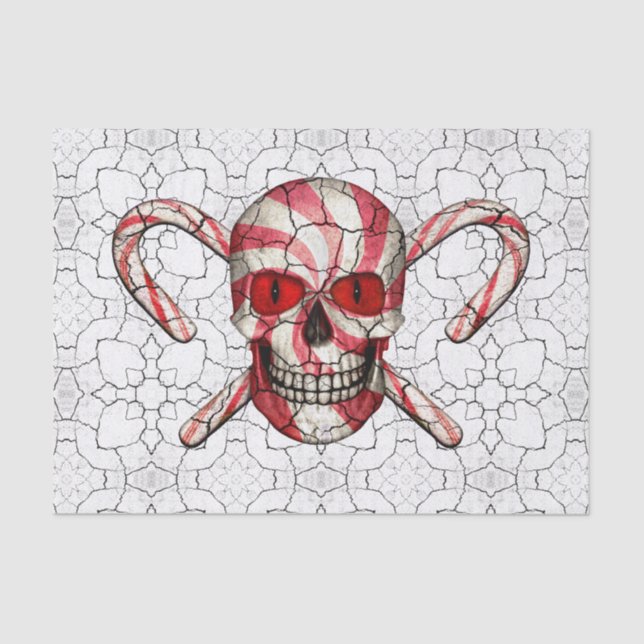 Red Candy Cane Sugar Skull  Tissue Paper (Front)