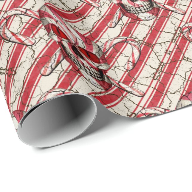 Red Candy Cane Sugar Skull  Wrapping Paper (Roll Corner)