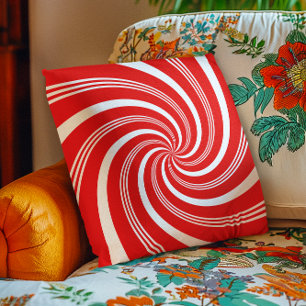 Red Candy Cane Twirl Throw Pillow