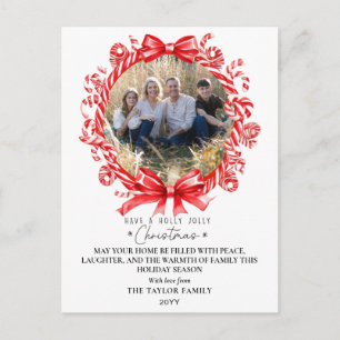 Red Candy Cane Wreath Photo Christmas Card