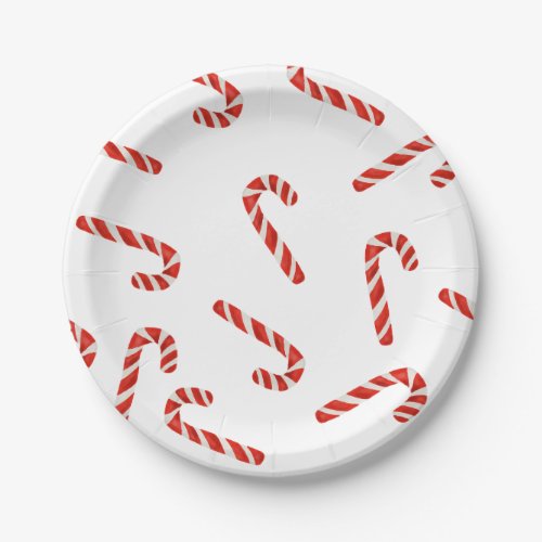 Red Candy Canes Watercolor Holiday Pattern Paper Plates
