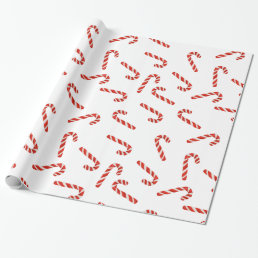Red Candy Canes Watercolor Holiday Pattern Wrapping Paper