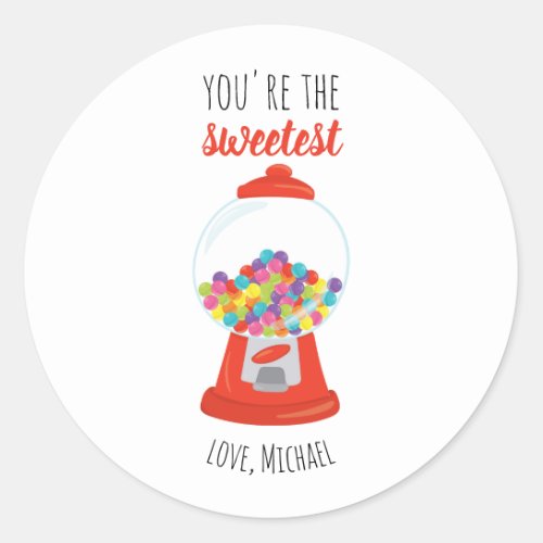 Red Candy Gumball Sweetest Valentine Classic Round Sticker