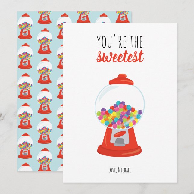 Red Candy Gumball Sweetest Valentine Holiday Card (Front/Back)
