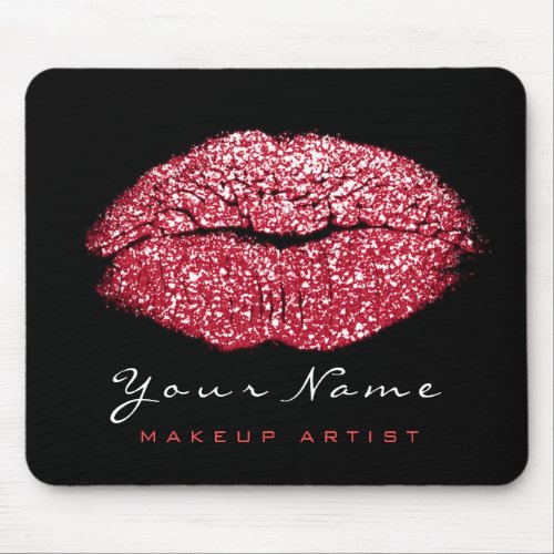 Red Candy Pink Black Glitter Name Makeup Lips Kiss Mouse Pad