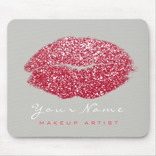 Red Candy Pink Gray  Glitter Name Makeup Lips Kiss Mouse Pad
