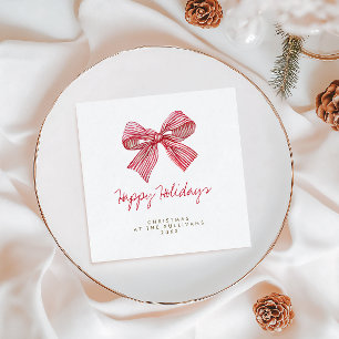 Red Candy Stripe Bow Personalized Holiday Party Napkins