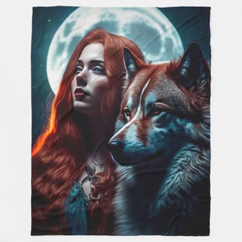 RED CANIS LUPIS WOLF FLEECE BLANKET