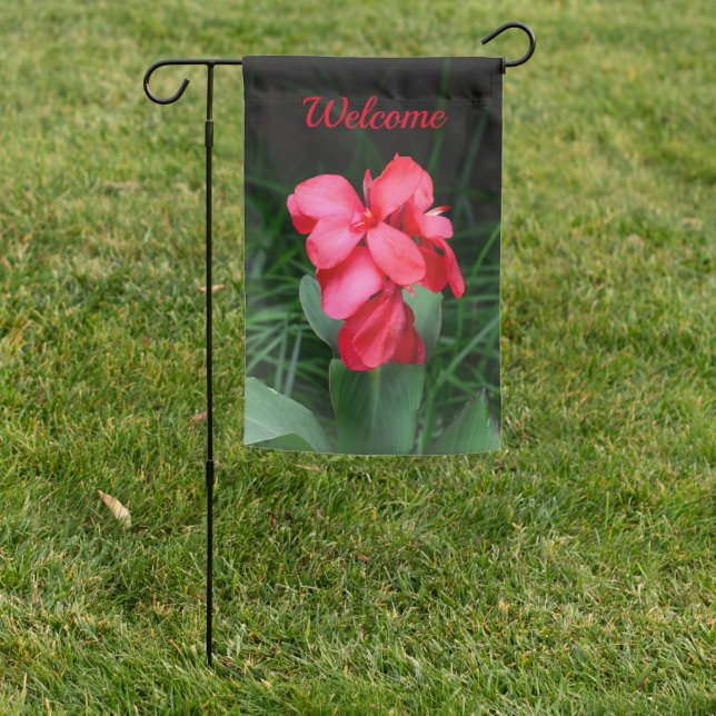 Red Canna Weatherproof Personalized Garden Flag (In SItu)