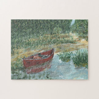 Red Canoe in Pump Slough Jigsaw Puzzle