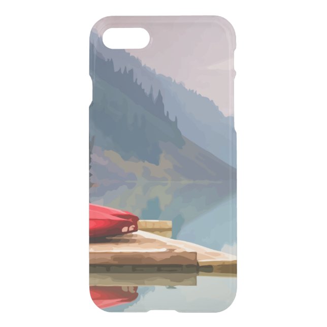 Red Canoe Mountain Lake Peaceful Wilderness Uncommon iPhone Case (Back)