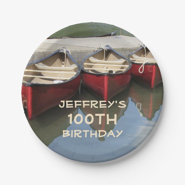 Red Canoes 100th Birthday Party Personalized Plate (Front)