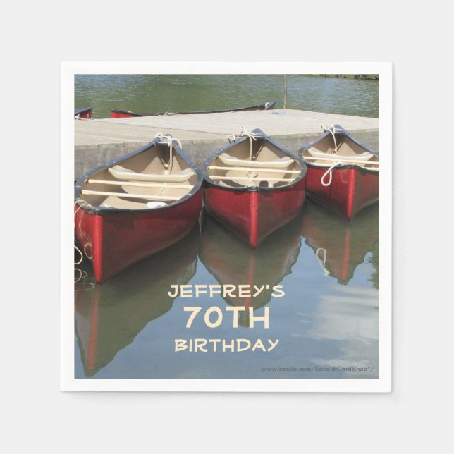 Red Canoes 70th Birthday Party Name Paper Napkins (Front)