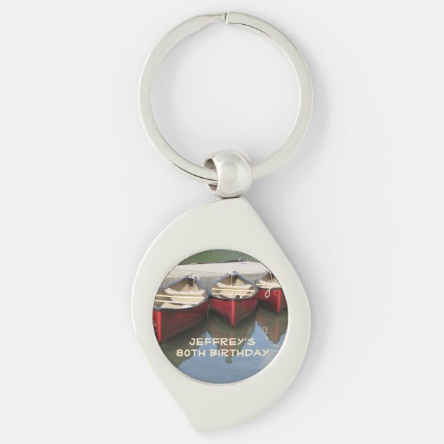 Red Canoes 80th Birthday Personalized Name  Keychain (Front)