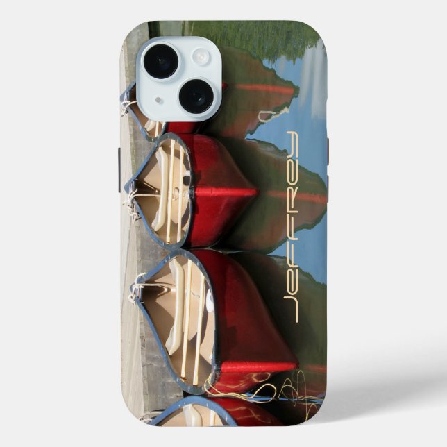 Red Canoes & Reflections, Rugged Case-Mate iPhone Case (Back)