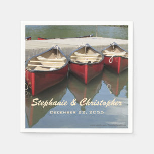 Red Canoes Wedding Name and Date Paper Napkins