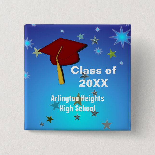 Red Cap and Stars Graduation Button (Front)