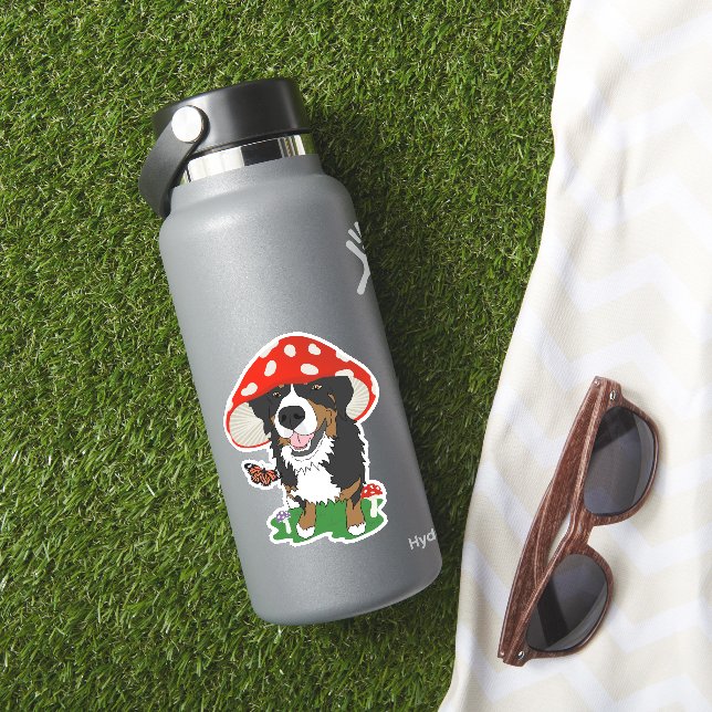 Red Cap Mushroom Bernese Mountain Dog  Sticker (HydroFlask Insitu)