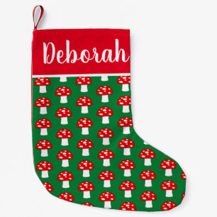 Red cap mushroom with white spots pattern custom small christmas stocking