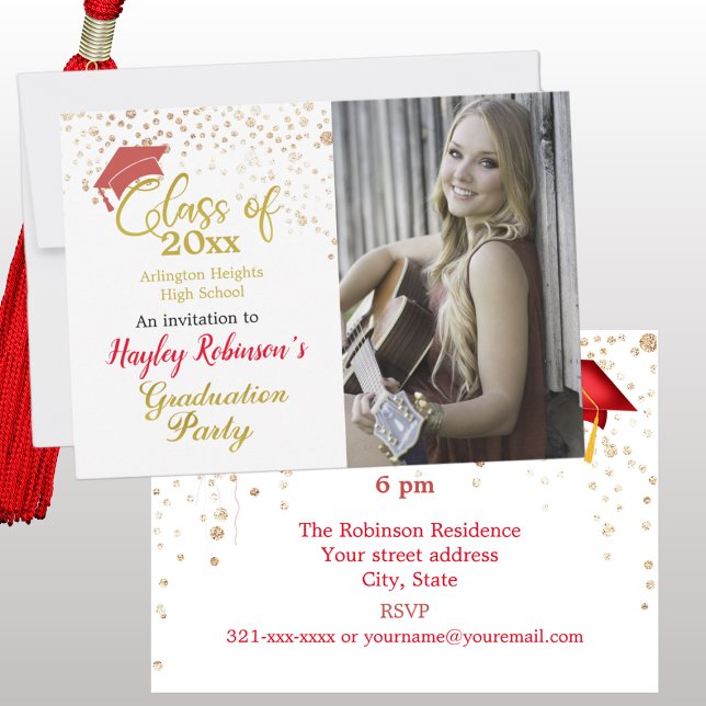 Red Cap Photo Graduation Party Invitation (Creator Uploaded)