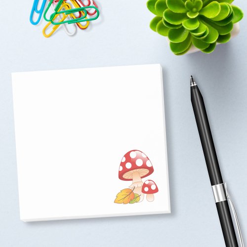 Red Cap Toadstool Mushrooms and Leaves Post_it Notes